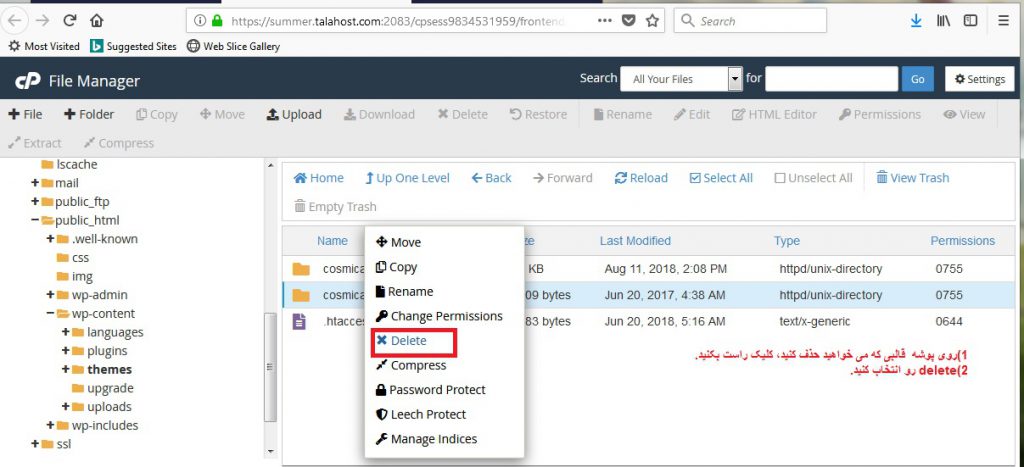 حذف قالب وردپرس از طریق سی پنل
