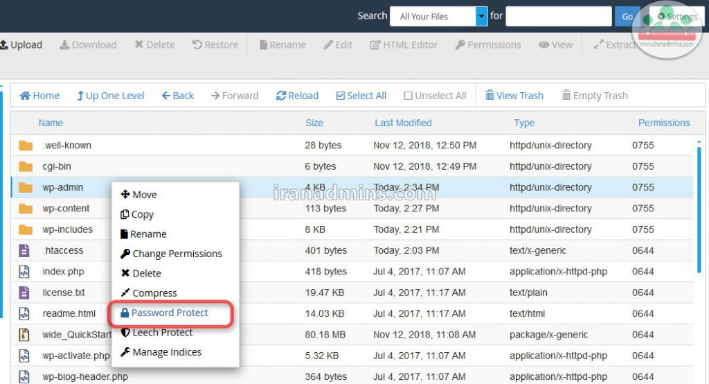 گذاشتن پسورد روی پوشه wp admin