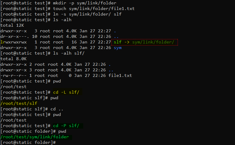 دستور cd با گزینه P و L برای کار با symlink یا symbolic link