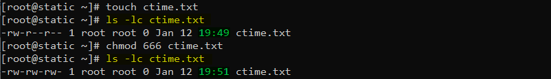 دستور ls در لینوکس برای نمایش ctime برای فایل با گزینه c