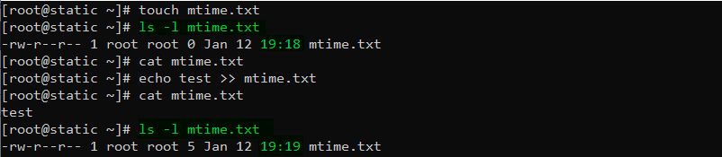 دستور ls در لینوکس با گزینه l جهت بررسی mtime برای فایل