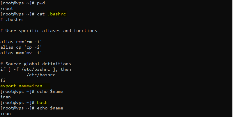 تعریف متغیر سراسری در لینوکس برای کاربر root در فایل bashrc
